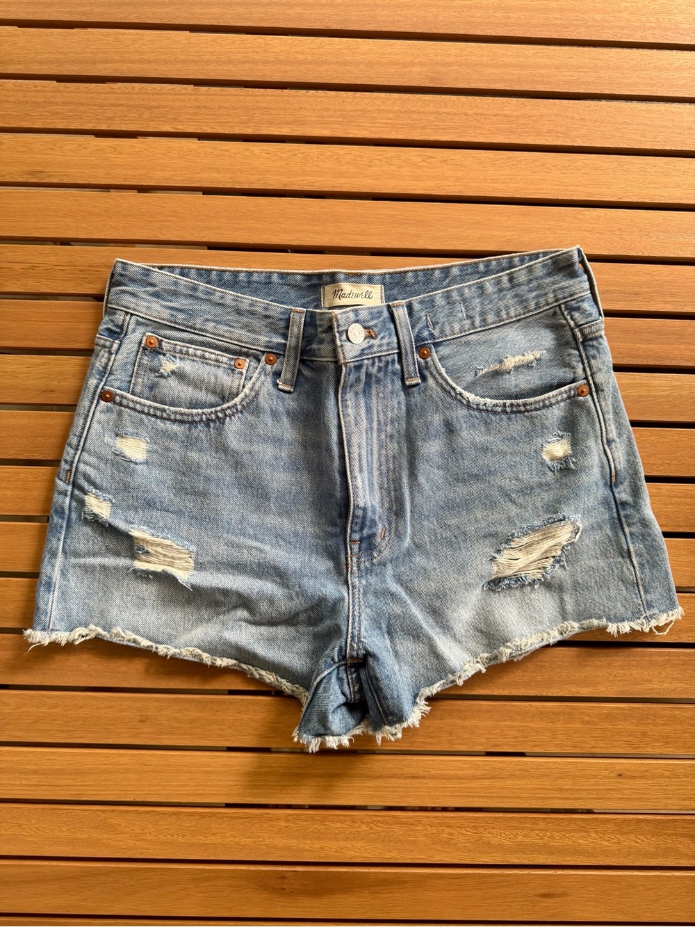 Madewell Distressed Light Blue Denim Cutoff Shorts